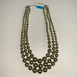 Sage Imitation Pearl Three Row Necklace